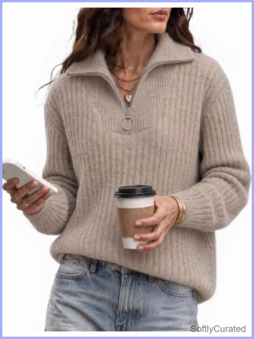 Women's Long Sleeve Quarter Zip Pullover Sweater Warm Knit